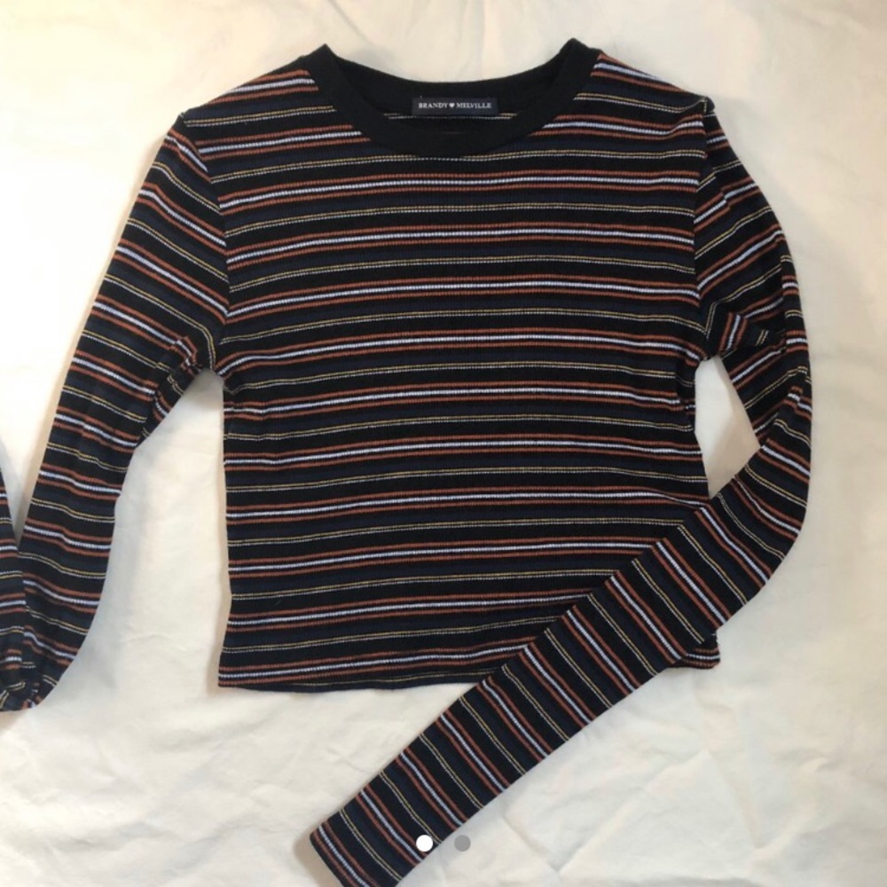 Brandy Melville multi-striped long sleeve crop top
